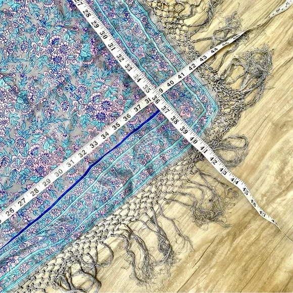 Fringe SILK boho scarf/body wrap w shabby chic prairie country farmhouse vibe - Picture 10 of 13